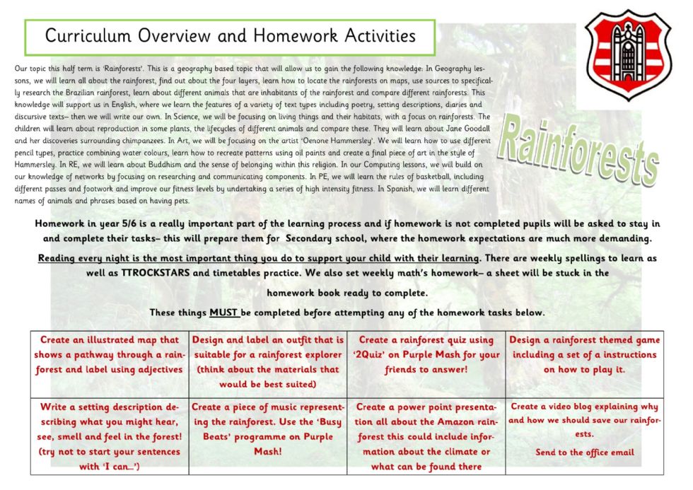 Year 5 & 6 Curriculum Overview and Home Leaerning