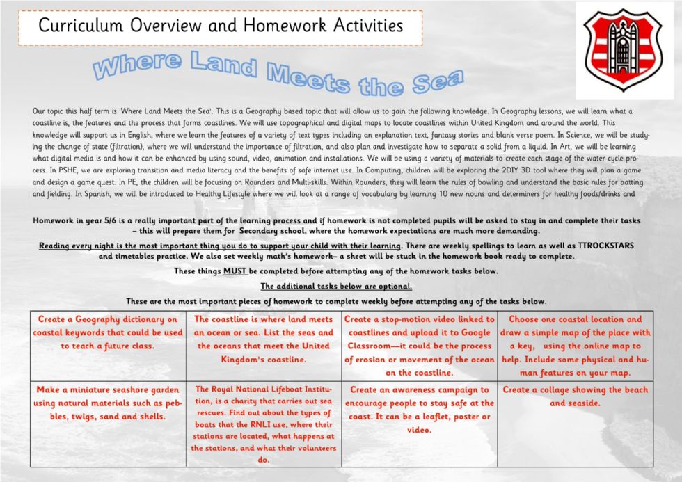 Year 5 & 6 Curriculum Overview and Homework Activities 