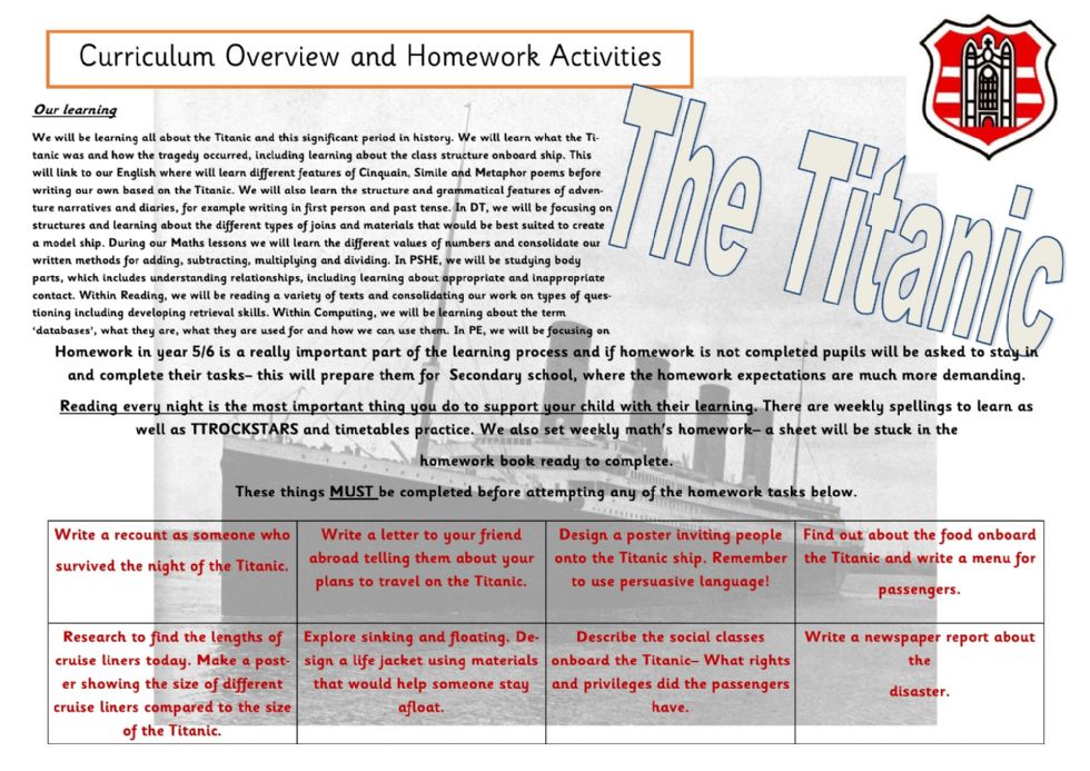 Year 5 & 6 Summer 2 Pick and Mix Homework