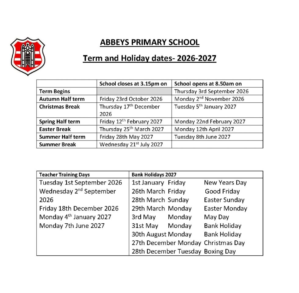 Term and Holiday Dates 2026-2027